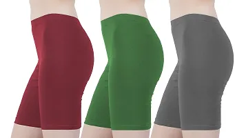 Buy That Trendz Cotton Lycra Tight Fit Stretchable Cycling Shorts Womens | Shorties for Active wear/Exercise/Workout/Yoga/Gym/Cycle/Running Maroon Jade Green Charcoal Combo Pack of 3-thumb1