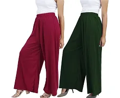 Buy That Trendz Womens M to 4XL Cotton Viscose Loose Fit Flared Wide Leg Palazzo Pants for Maroon Bottle Green 2 Pack Combo XX-Large-thumb1