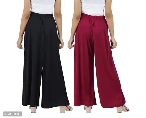 Buy That trendz Womens M to 6XL Cotton Viscose Loose Fit Flared Wide Leg Palazzo Pants for Black Maroon 2 Pack Combo X-Large-thumb3