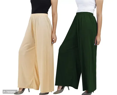 Buy That Trendz M to 6XL Cotton Viscose Loose Fit Flared Wide Leg Palazzo Pants for Women White Chocolate Brown Combo Pack of 2-thumb2