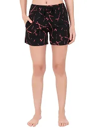 Buy That Trendz Cotton Print Regular Lounge S to 3XL Night Shorts for Womens Zigzag Black Floral Leaf Black Floral Leaf Navy XXX-Large-thumb3