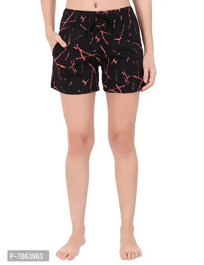 Buy That Trendz Cotton Print Regular Lounge S to 3XL Night Shorts for Womens Zigzag Black Floral Leaf Black Floral Leaf Navy XXX-Large-thumb4
