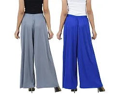 Buy That trendz Womens M to 6XL Cotton Viscose Loose Fit Flared Wide Leg Palazzo Pants for Grey Royal Blue 2 Pack Combo Medium-thumb2