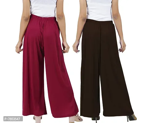 Buy That Trendz M to 6XL Cotton Viscose Loose Fit Flared Wide Leg Palazzo Pants for Women White Chocolate Brown Combo Pack of 2-thumb3