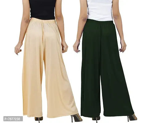 Buy That Trendz M to 6XL Cotton Viscose Loose Fit Flared Wide Leg Palazzo Pants for Women White Orange Combo Pack of 2-thumb3