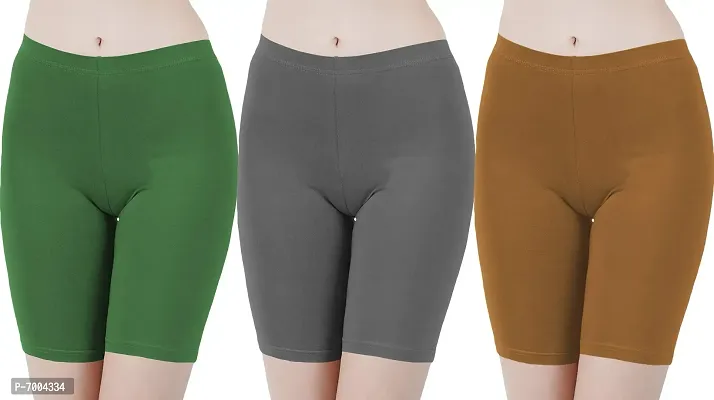 Buy That Trendz Cotton Lycra Tight Fit Stretchable Cycling Shorts Womens|Shorties for Exercise/Workout/Yoga/Gym/Cycle/Active wear Running Jade Green Charcoal Khaki Combo Pack of 3 XXX-Large