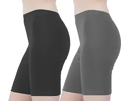 Buy That Trendz Cotton Lycra Tight Fit Stretchable Womens Cycling Shorts | Exercise/Shorties for Active wear/Workout/Yoga/Gym/Cycle/Running Black Turquoise Combo Pack of 2-thumb1