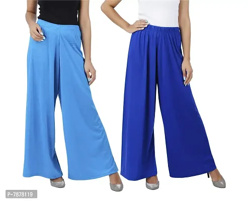 Buy That trendz Womens M to 6XL Cotton Viscose Loose Fit Flared Wide Leg Palazzo Pants for Turquoise Royal Blue 2 Pack Combo XX-Large-thumb0