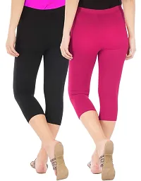 Buy That Trendz Womens Skinny Fit 3/4 Capris Leggings Pack of 2 Combo Black Rani Pink XXX-Large-thumb2