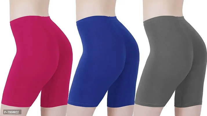 Buy That Trendz Cotton Tight Fit Lycra Stretchable Cycling Shorts Womens | Shorties for Active wear/Exercise/Workout/Yoga/Gym/Cycle/Running Rani Pink Light Skin Khaki Combo Pack of 3-thumb3