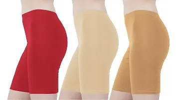 Buy That Trendz Cotton Tight Fit Lycra Stretchable Cycling Shorts Womens|Shorties for Exercise/Workout/Yoga/Gym/Cycle/Active wear Running Red Light Skin Dark Skin Combo Pack of 3 Large-thumb1