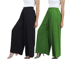 Buy That Trendz Womens M to 4XL Cotton Viscose Loose Fit Flared Wide Leg Palazzo Pants for Black Jade Green 2 Pack Combo Medium-thumb1