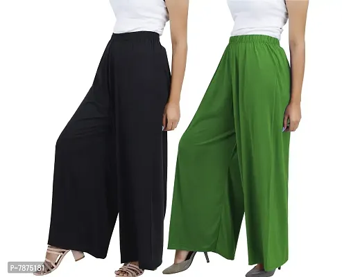 Buy That Trendz Womens M to 4XL Cotton Viscose Loose Fit Flared Wide Leg Palazzo Pants for Black Jade Green 2 Pack Combo Medium-thumb2
