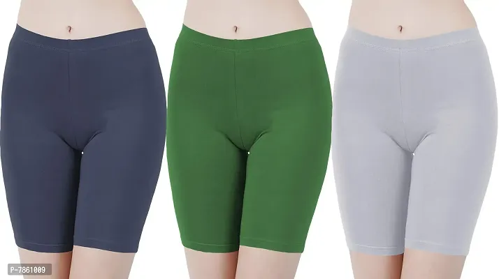 Buy That Trendz Cotton Lycra Tight Fit Stretchable Cycling Shorts Womens|Shorties for Exercise/Workout/Yoga/Gym/Cycle/Active wear Running Navy Jade Green Grey Combo Pack of 3