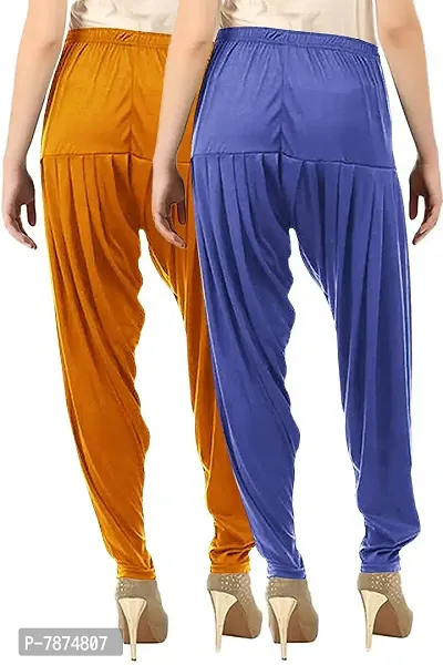 Buy That Trendz Cotton Viscose Lycra Dhoti Patiyala Salwar Relaxed Pants Combo Pack For Women, Mustard Lavender-thumb3