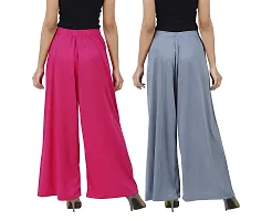 Buy That trendz Womens M to 6XL Cotton Viscose Loose Fit Flared Wide Leg Palazzo Pants for Rani Pink Grey 2 Pack Combo Medium-thumb2