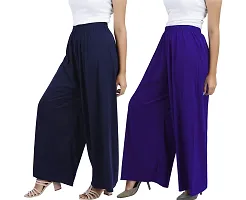 Buy That Trendz M to 6XL Cotton Viscose Loose Fit Flared Wide Leg Palazzo Pants for Women's Navy Purple Combo Pack of 2 Large-thumb1
