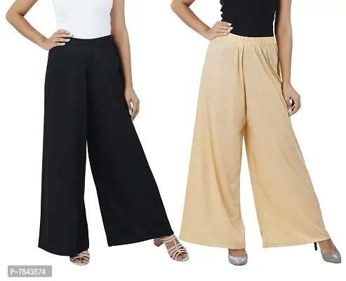 Buy That Trendz M to 6XL Cotton Viscose Loose Fit Flared Wide Leg Palazzo Pants for Women Maroon Grey Combo Pack of 2-thumb0