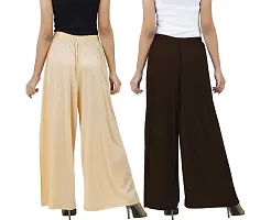 Buy That Trendz M to 6XL Cotton Viscose Loose Fit Flared Wide Leg Palazzo Pants for Women White Orange Combo Pack of 2-thumb2