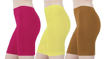 Buy That Trendz Cotton Tight Fit Lycra Stretchable Cycling Shorts Womens | Shorties for Active wear/Workout/Yoga/Gym/Cycle/Running Rani Pink Lemon Yellow Khaki Combo Pack of 3 XXX-Large-thumb1
