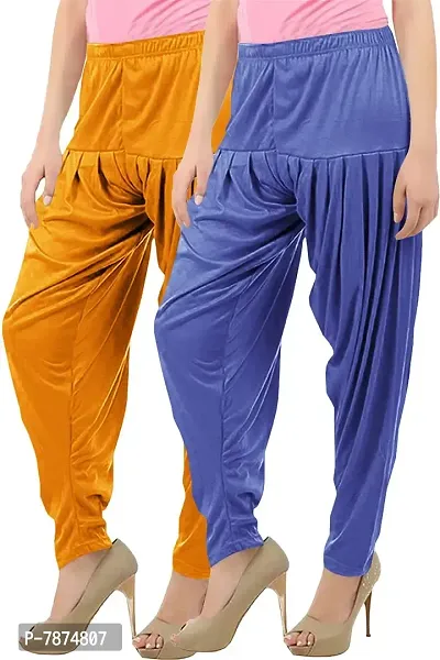 Buy That Trendz Cotton Viscose Lycra Dhoti Patiyala Salwar Relaxed Pants Combo Pack For Women, Mustard Lavender-thumb0