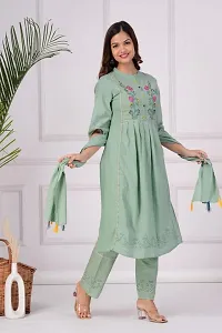 Designer Green Cotton Kurta With Bottom Wear And Dupatta Set For Women-thumb1