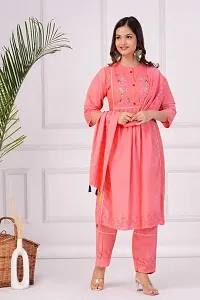 Designer Pink Cotton Kurta With Bottom Wear And Dupatta Set For Women-thumb1