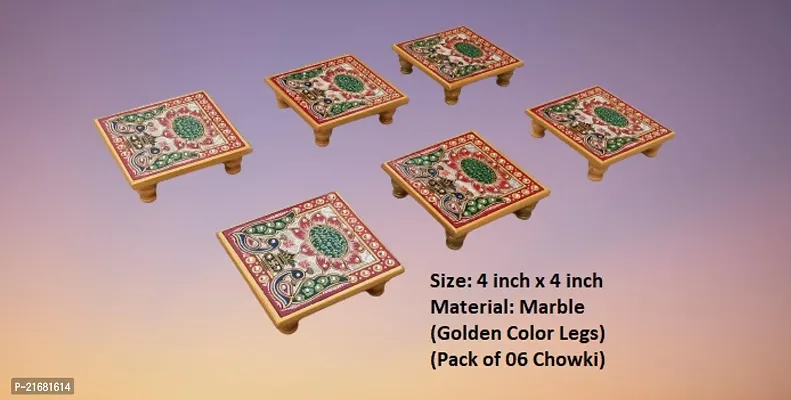 Designer Marble Chowki With White Box Packing (Pack of 06 Chowki) (Size = 4 inch x 4 inch)