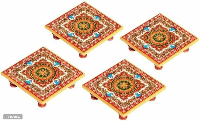 Designer Marble Chowki With White Box Packing (Pack of 04 Chowki) (Size = 4 inch x 4 inch)