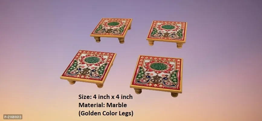 Designer Marble Chowki With White Box Packing (Pack of 04 Chowki) (Size = 4 inch x 4 inch)-thumb0