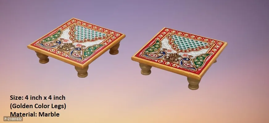 Designer Marble Chowki With White Box Packing (Pack of 02 Chowki) (Size = 4 inch x 4 inch)