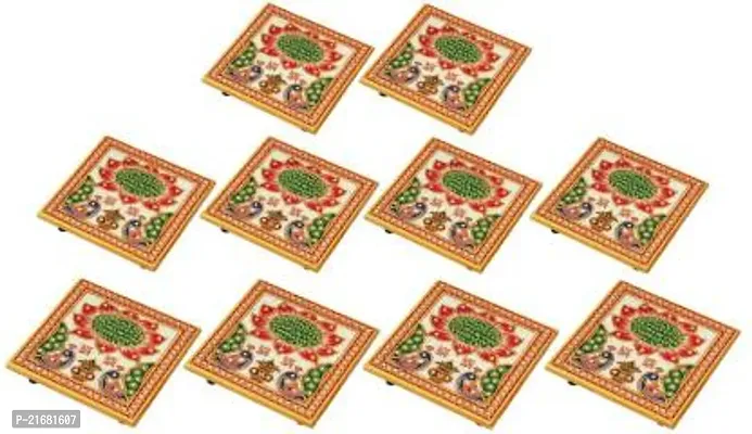 Designer Marble Chowki With White Box Packing (Pack of 10 Chowki) (Size = 4 inch x 4 inch)