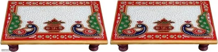 Designer Marble Chowki With White Box Packing (Pack of 02 Chowki) (Size = 6 inch x 4 inch)