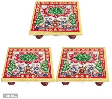 Designer Marble Chowki With White Box Packing (Pack of 03 Chowki) (Size = 4 inch x 4 inch)