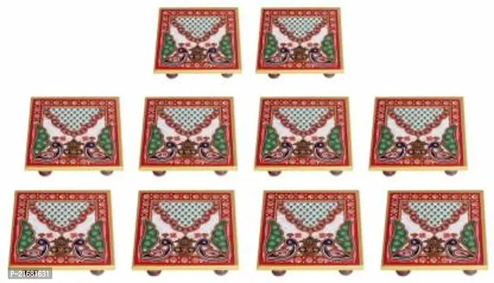 Designer Marble Chowki With White Box Packing (Pack of 10 Chowki) (Size = 4 inch x 4 inch)-thumb0