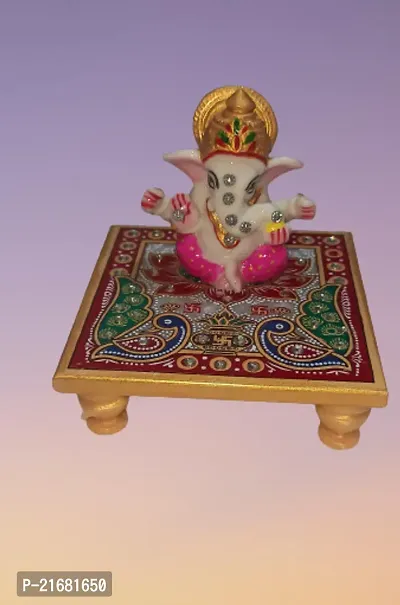 Designer Marble Chowki And Ganesh Statue with White Box Packing (Pack of 01 Pair) (Size = 4 inch x 4 inch)-thumb0