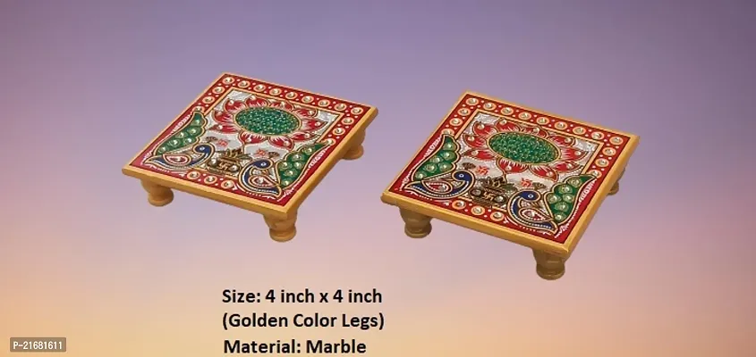 Designer Marble Chowki With White Box Packing (Pack of 02 Chowki) (Size = 4 inch x 4 inch)-thumb0