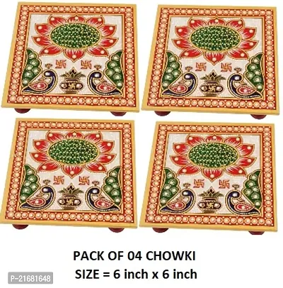 Designer Marble Chowki With White Box Packing (Pack of 04 Chowki) (Size = 6 inch x 6 inch)