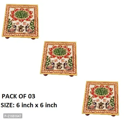 Designer Marble Chowki With White Box Packing (Pack of 03 Chowki) (Size = 6 inch x 6 inch)