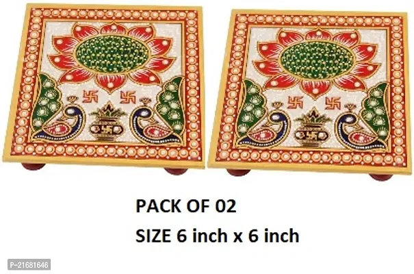 Designer Marble Chowki With White Box Packing (Pack of 02 Chowki) (Size = 6 inch x 6 inch)