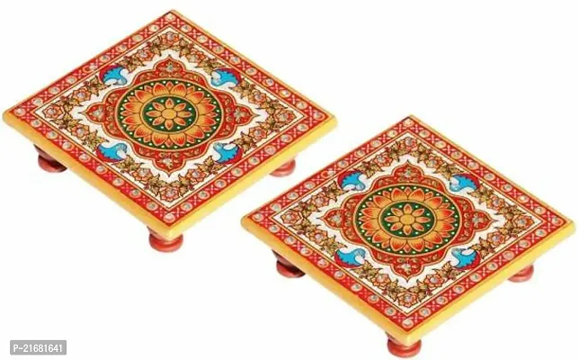 Designer Marble Chowki With White Box Packing (Pack of 02 Chowki) (Size = 4 inch x 4 inch)-thumb0