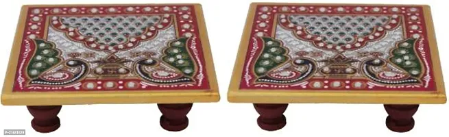 Designer Marble Chowki With White Box Packing (Pack of 02 Chowki) (Size = 4 inch x 4 inch)