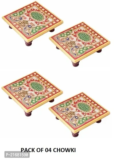 Designer Marble Chowki With White Box Packing (Pack of 04 Chowki) (Size = 4 inch x 4 inch)