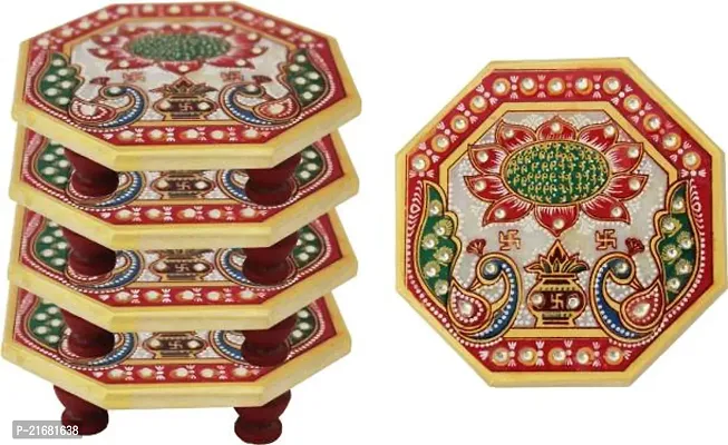 Designer Octagonal Marble Chowki With White Box Packing (Pack of 05 Chowki) (Size = 4 inch x 4 inch)-thumb0