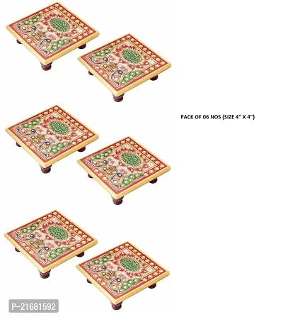 Designer Marble Chowki With White Box Packing (Pack of 06 Chowki) (Size = 4 inch x 4 inch)-thumb0