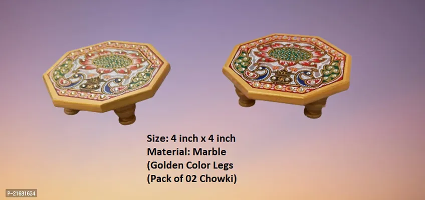 Designer Octagonal Marble Chowki With White Box Packing (Pack of 02 Chowki) (Size = 4 inch x 4 inch)-thumb0