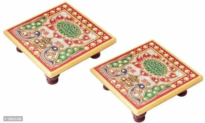 Designer Marble Chowki With White Box Packing (Pack of 02 Chowki) (Size = 4 inch x 4 inch)