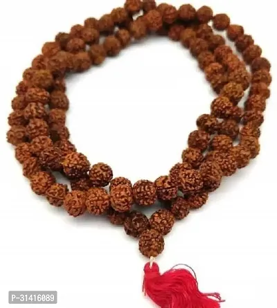 Dwarka Designs Original 5 Mukhi Rudraksha Certified Natural 8mm Japa Mala 108 Beads Wood Chain Beads Wood Chain-thumb0