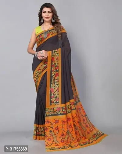 Stylish Grey Cotton Saree with Blouse piece For Women-thumb0