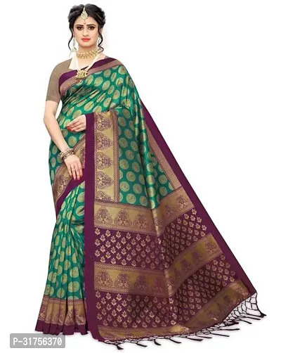 Stylish Green Cotton Saree with Blouse piece For Women